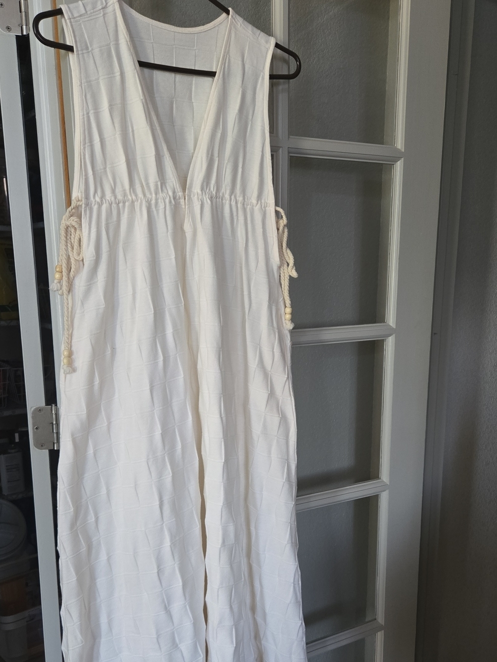 Free People Cream Sleeveless V-Neck Maxi Dress with Rope Ties